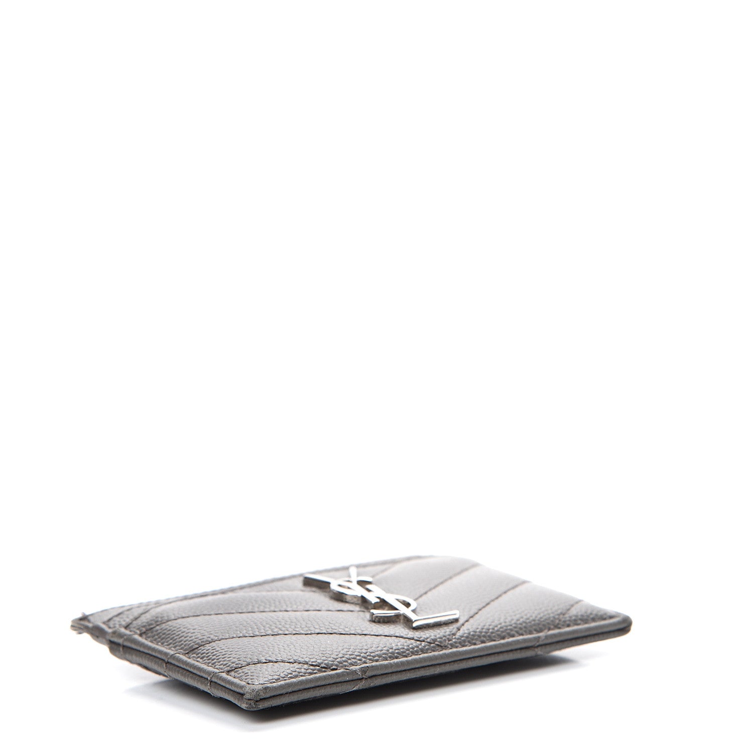 Saint Laurent Grain De Poudre Matelasse Chevron Monogram Card Case Coal 3 of 12