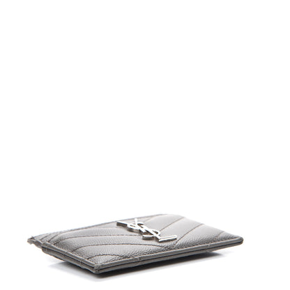 Saint Laurent Grain De Poudre Matelasse Chevron Monogram Card Case Coal 3 of 12