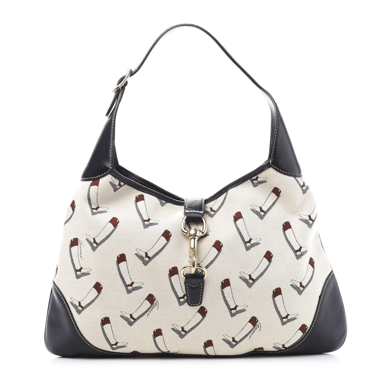 Gucci Canvas Boot Print Medium Jackie Hobo Navy 1 of 13
