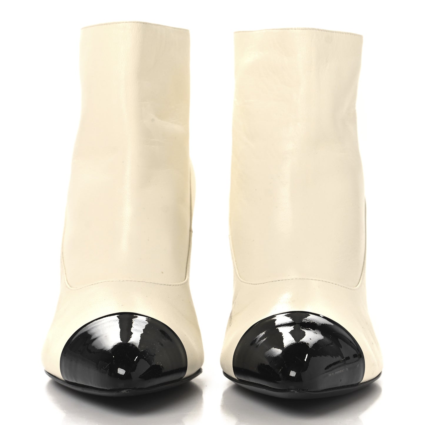 Lambskin Patent Calfskin Pearl Cap Toe Short Boots 39 Ivory Black