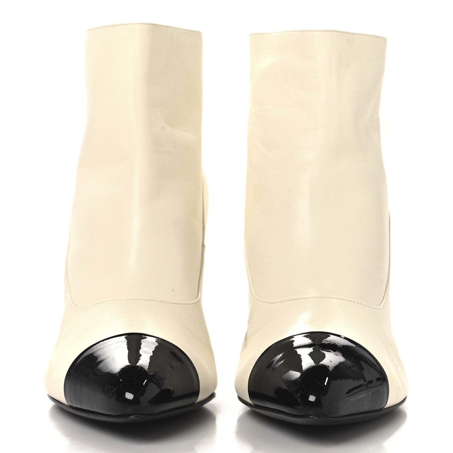 Chanel Lambskin Patent Calfskin Pearl Cap Toe Short Boots 39 Ivory Black 3 of 10