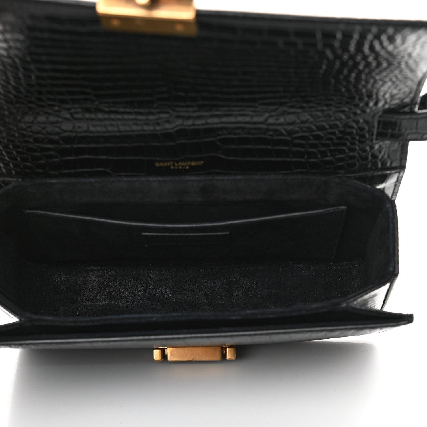 Saint Laurent Calfskin Crocodile Embossed Medium Bellechasse Satchel Black 5 of 12