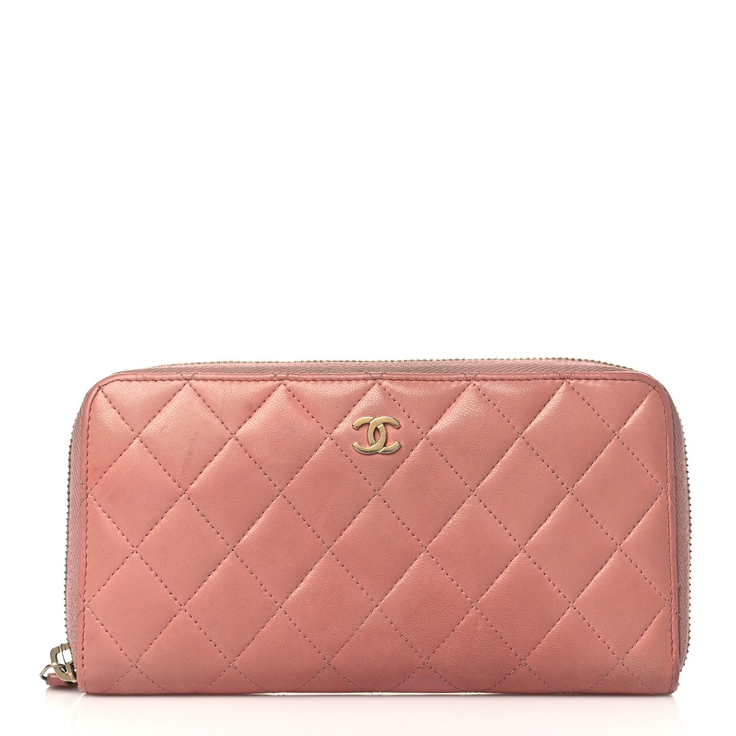 Lambskin Quilted Large Gusset Zip Around Wallet Light Pink