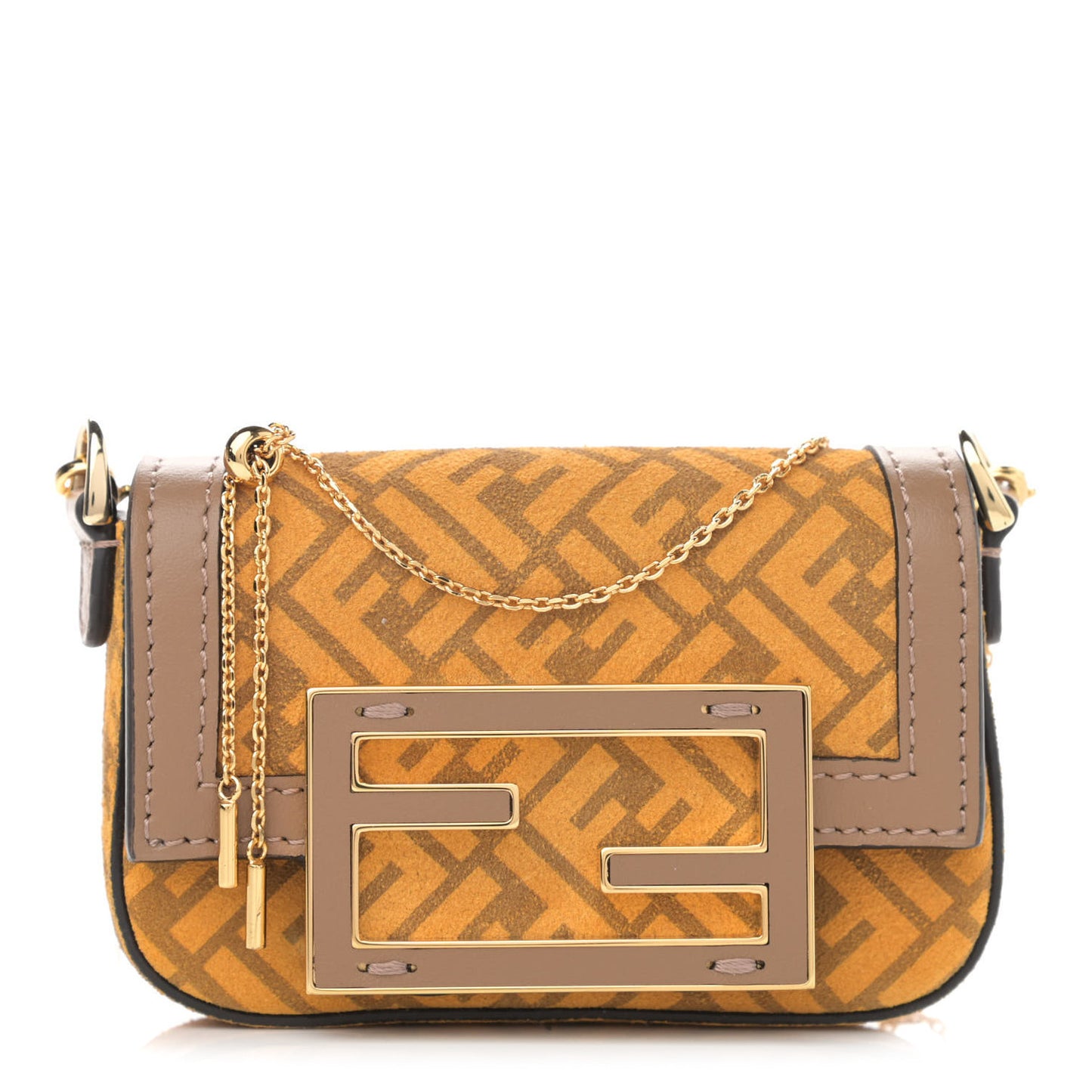 Suede Vitello Ceylon FF Nano Maxi Buckle Baguette Charm Giallo Sand