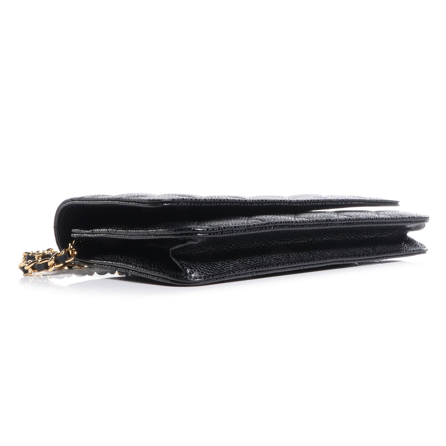 Caviar Quilted Wallet on Chain Black