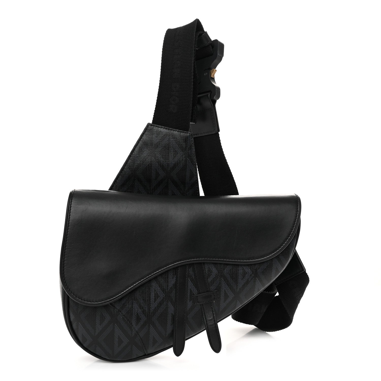 Christian Dior Smooth Calfskin Canvas CD Diamond Mens Saddle Bag Black 1 of 11