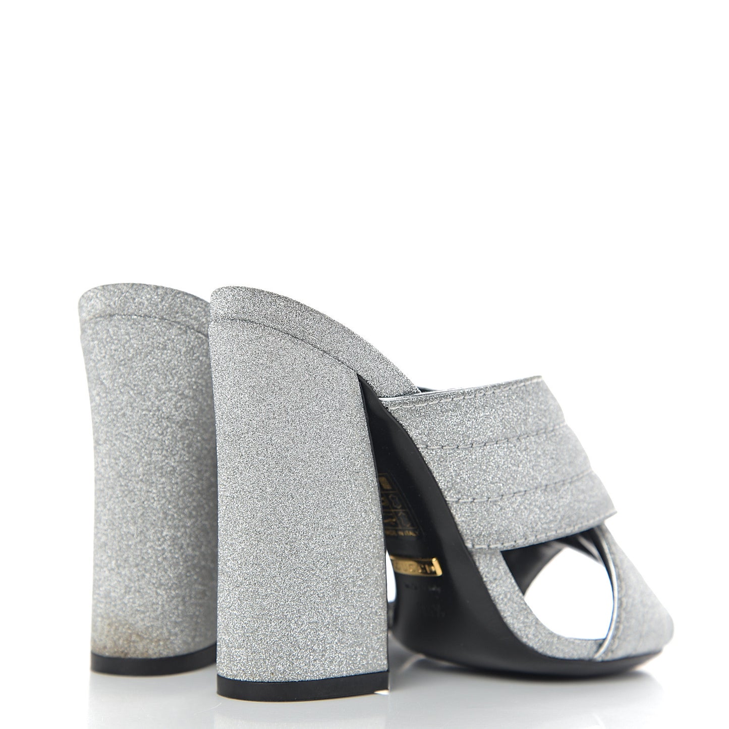 Glitter Fabric Webby Crossover High Heel Slide Sandals 35.5 Argento