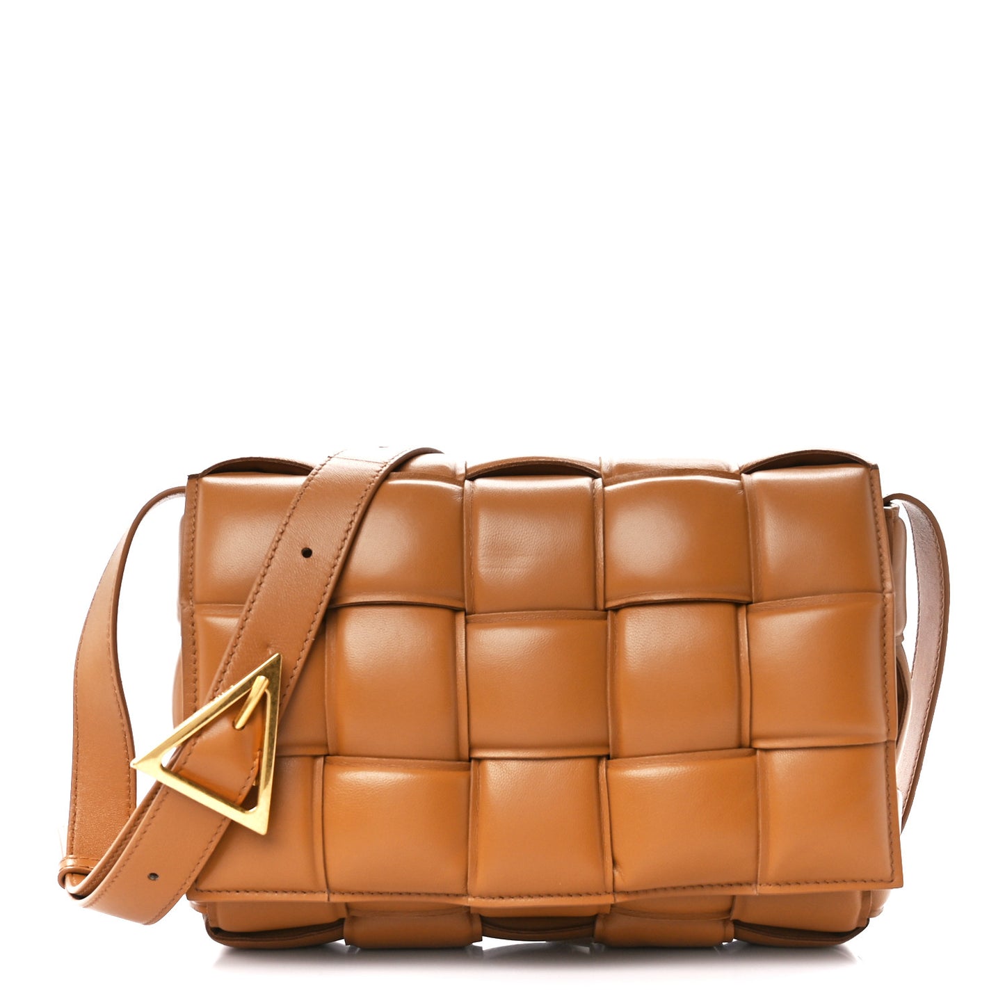 Nappa Maxi Intreccio Padded Cassette Crossbody Bag Caramel