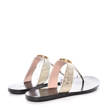 Gucci Nappa Silk Galassia GG Marmont Thong Flat Sandals 37.5 Platino 4 of 14