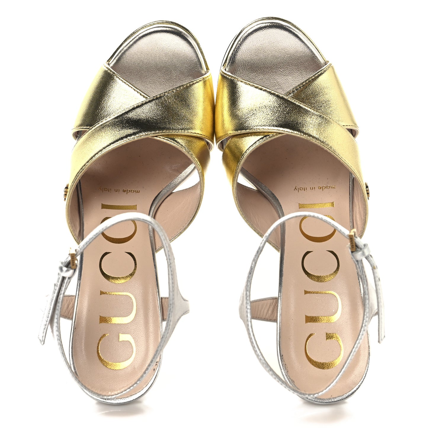 Metallic Nappa Double G 40/135mm Platform Sandals 35.5 Gold Silver