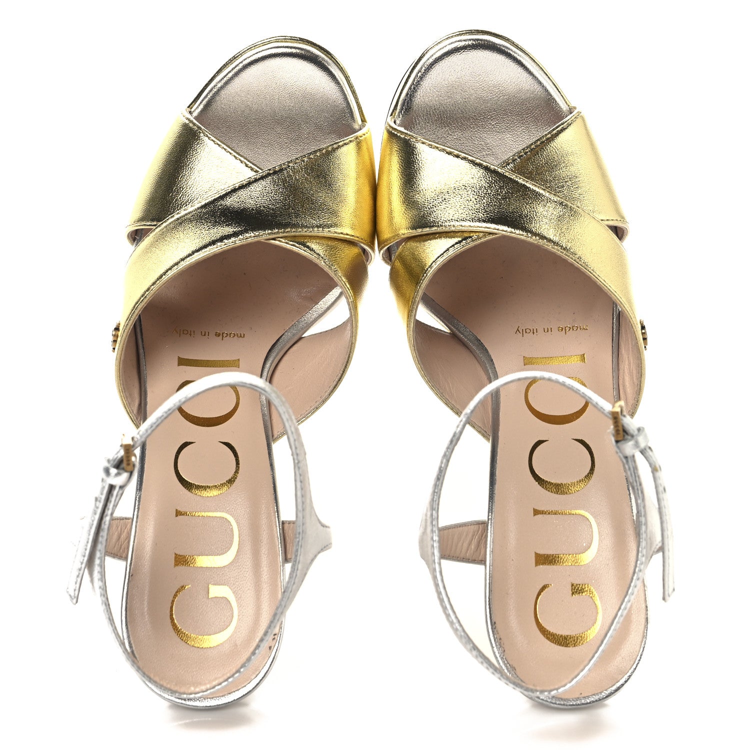 Gucci Metallic Nappa Double G 40/135mm Platform Sandals 35.5 Gold Silver 2 of 11