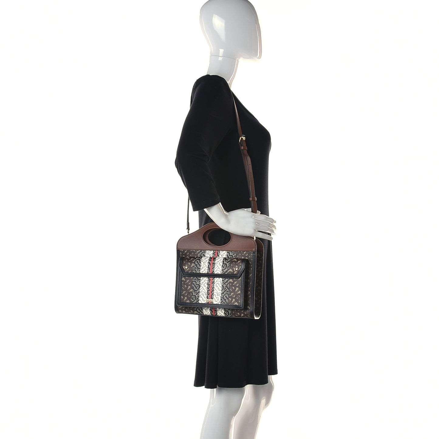 E-Canvas Monogram Stripe Mini Pocket Bag Bridle Brown