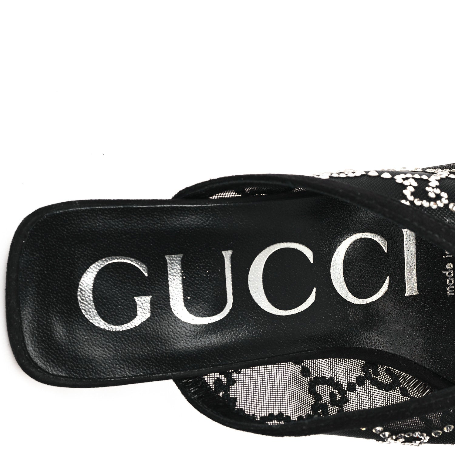 Gucci Tela Retino Kid Scamosciato Crystal GG Monogram Square G 95mm Slide Sandals 35 Black 8 of 9