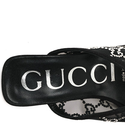 Gucci Tela Retino Kid Scamosciato Crystal GG Monogram Square G 95mm Slide Sandals 35 Black 8 of 9