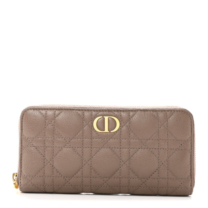 Christian Dior Grained Calfskin Supple Cannage Caro Zip Wallet Taupe 1 of 7