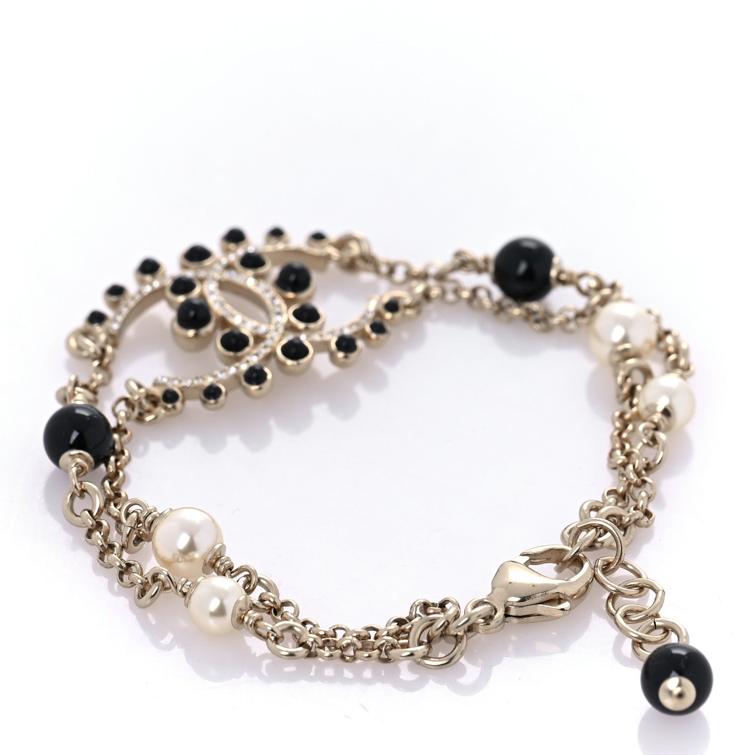 Chanel Crystal Enamel Pearl CC Bracelet Black Gold 3 of 6