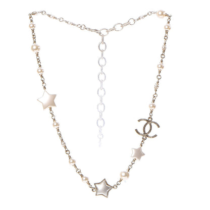 Chanel Metal Resin Pearl Star CC Necklace Gold 3 of 5