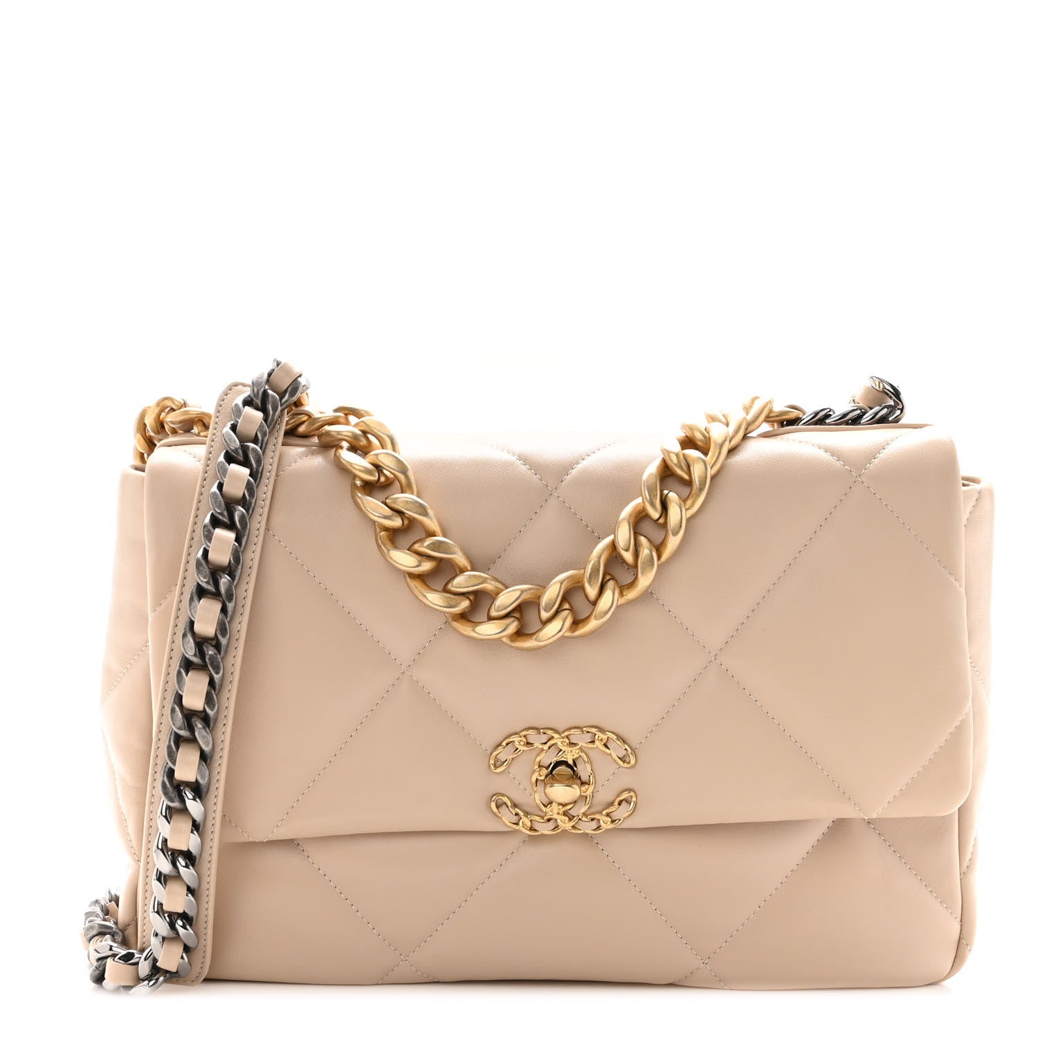 Chanel Lambskin Quilted Large Chanel 19 Flap Beige 1 of 10