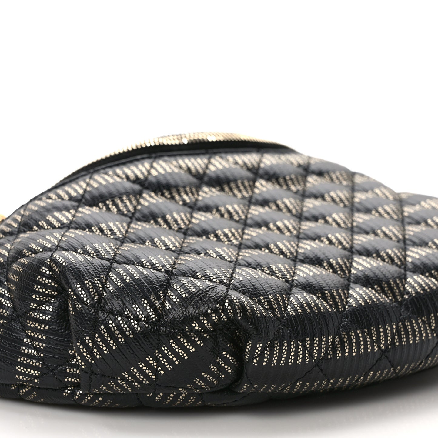 Metallic Caviar Quilted Waist Bag Black Gold