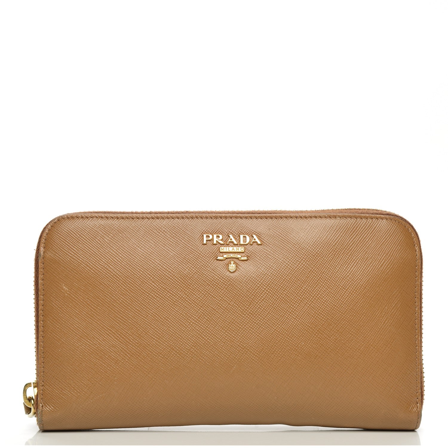 Prada Saffiano Metal Zip Around Wallet Caramel 1 of 13