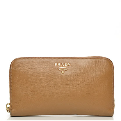 Prada Saffiano Metal Zip Around Wallet Caramel 1 of 13
