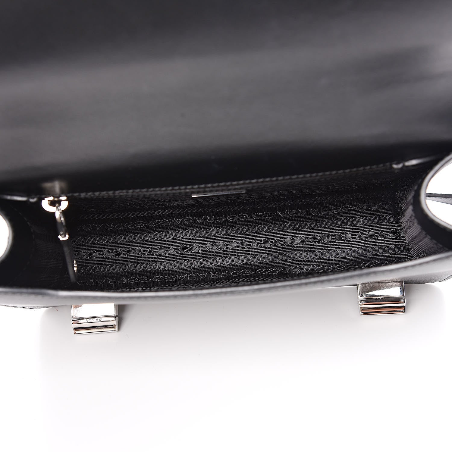 Prada Saffiano Pattina Top Handle Flap Bag Black 5 of 9