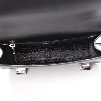 Prada Saffiano Pattina Top Handle Flap Bag Black 5 of 9