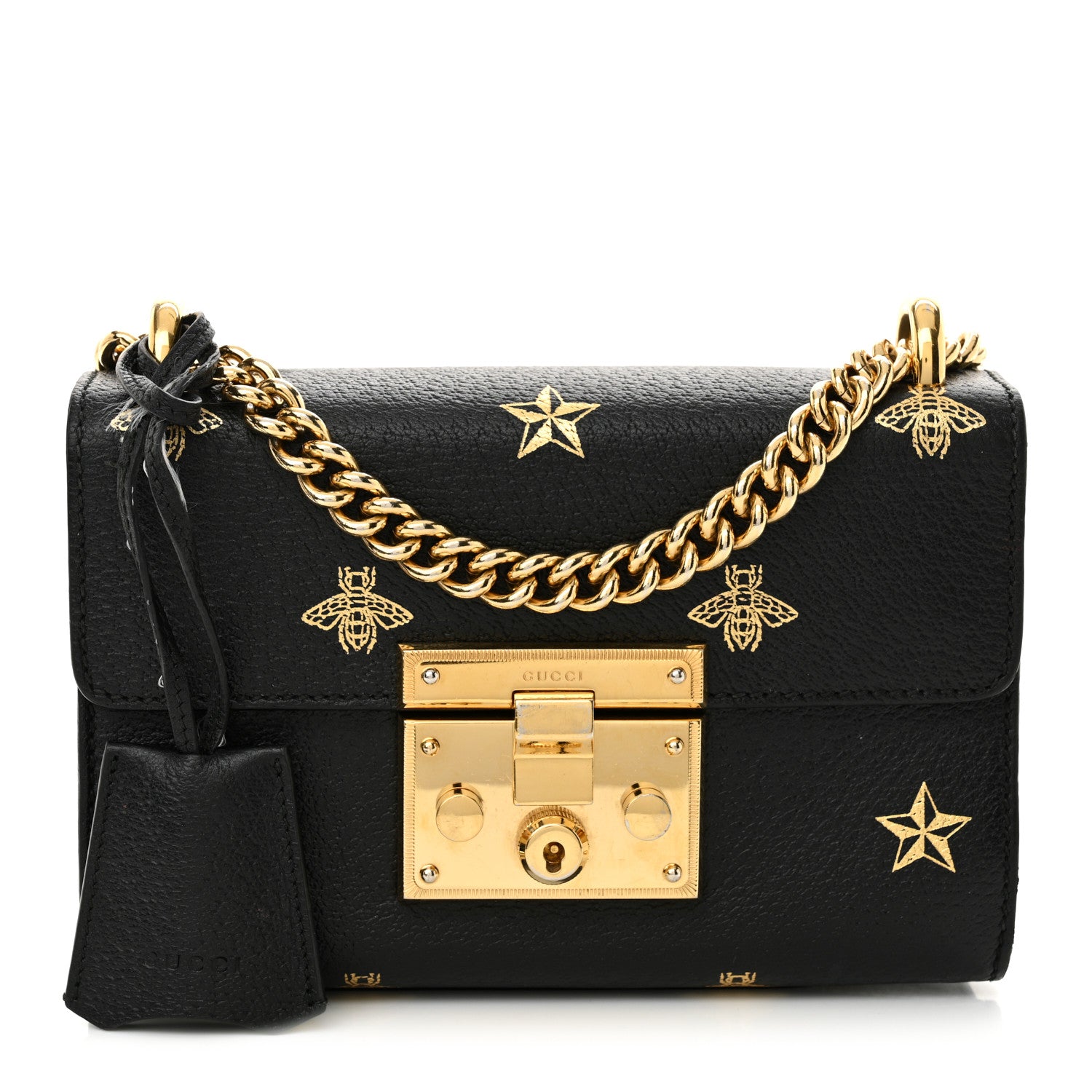 Gucci Grained Calfskin Bee Star Small Padlock Shoulder Bag Black 1 of 18