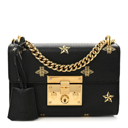 Gucci Grained Calfskin Bee Star Small Padlock Shoulder Bag Black 1 of 18