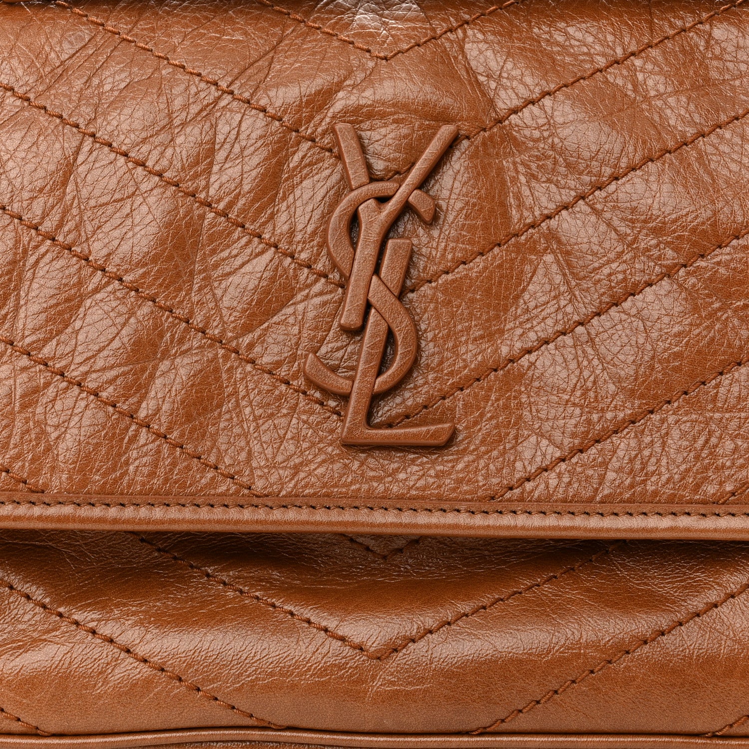 Saint Laurent Crinkled Calfskin Matelasse Monogram Medium Niki Chain Satchel Light Caramel 9 of 14