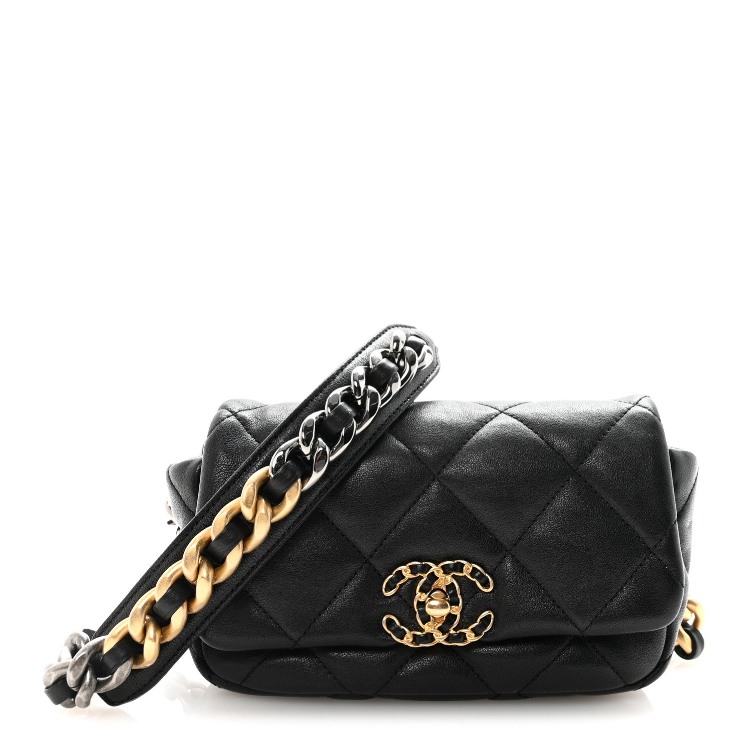 Chanel Goatskin Quilted Chanel 19 Waist Bag Black 1 of 10
