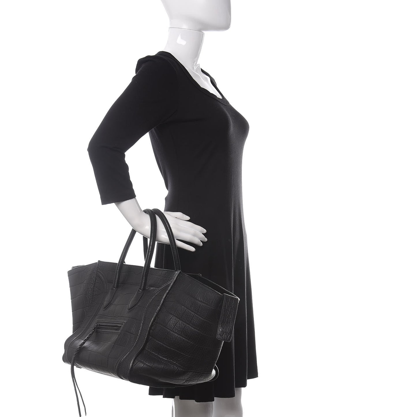 Crocodile Embossed Calfskin Medium Phantom Luggage Black