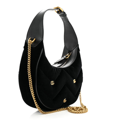 Gucci Velvet Matelasse Double G Studs Torchon GG Marmont Half Moon Hobo Black 3 of 9