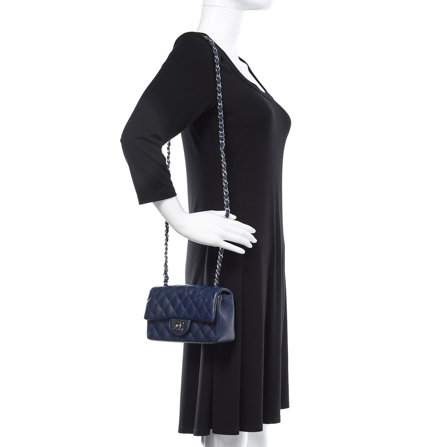 Caviar Quilted Mini Rectangular Flap Navy