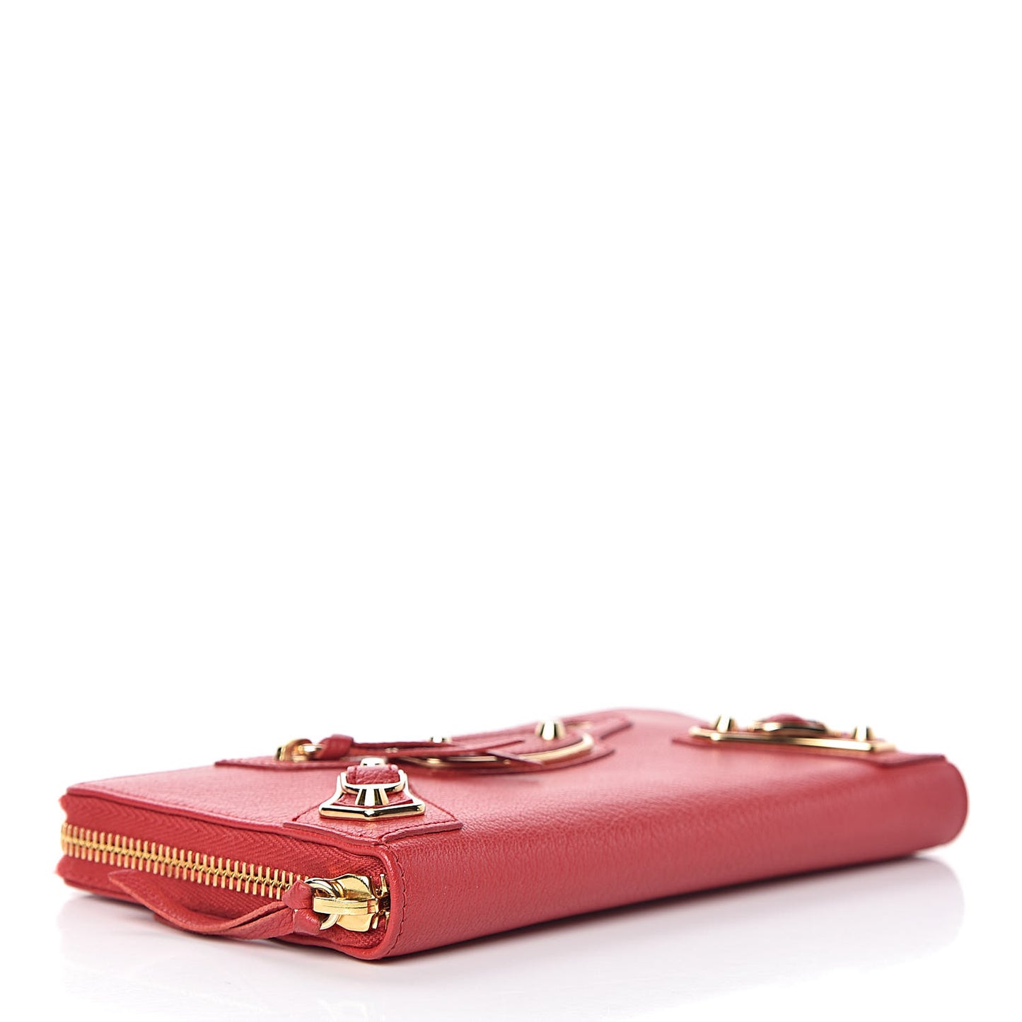 Chevre Gold Metallic Edge Hardware Zip Around Wallet Rouge Grenade