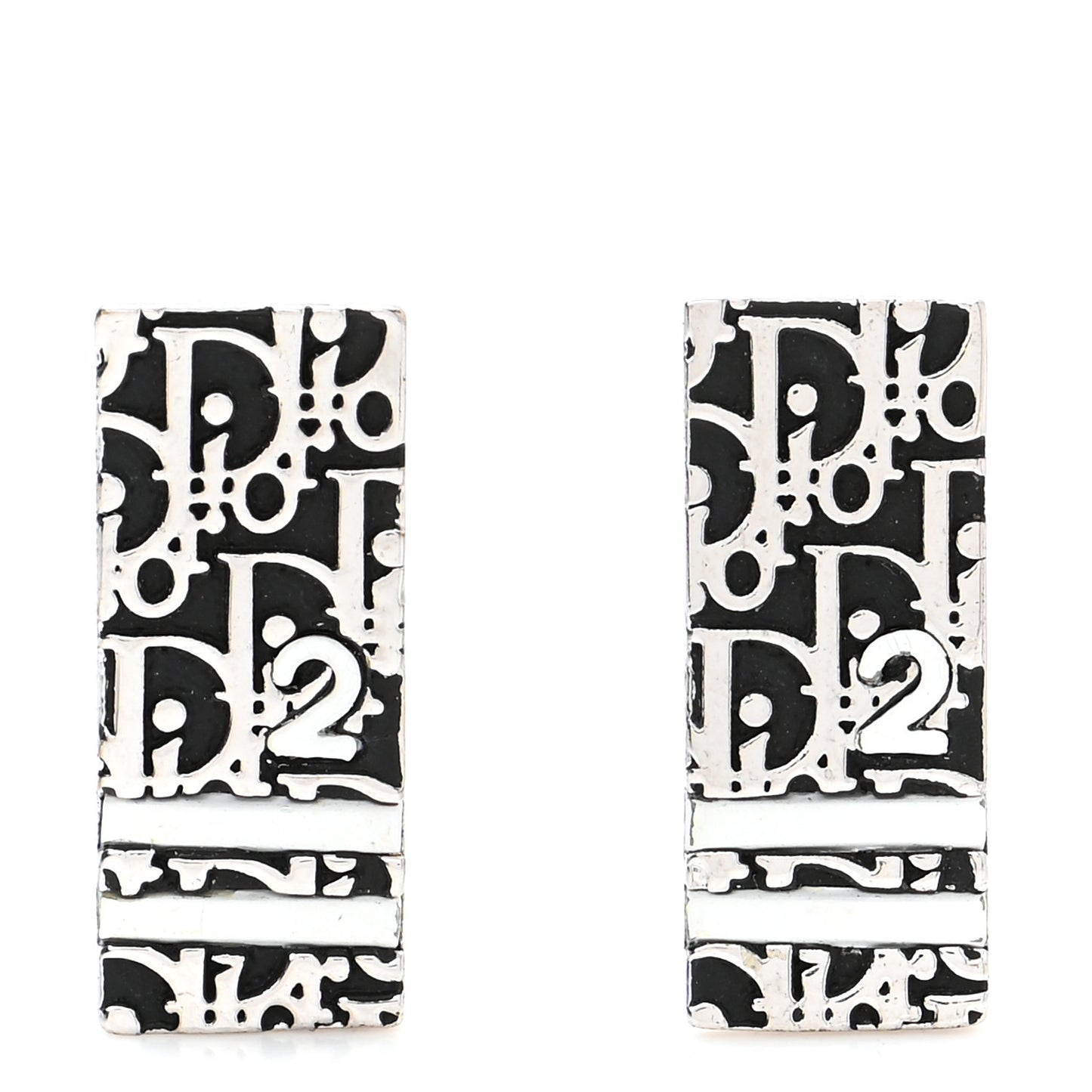 Metal Oblique Clip On Earrings Silver Black