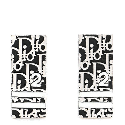 Christian Dior Metal Oblique Clip On Earrings Silver Black 1 of 6