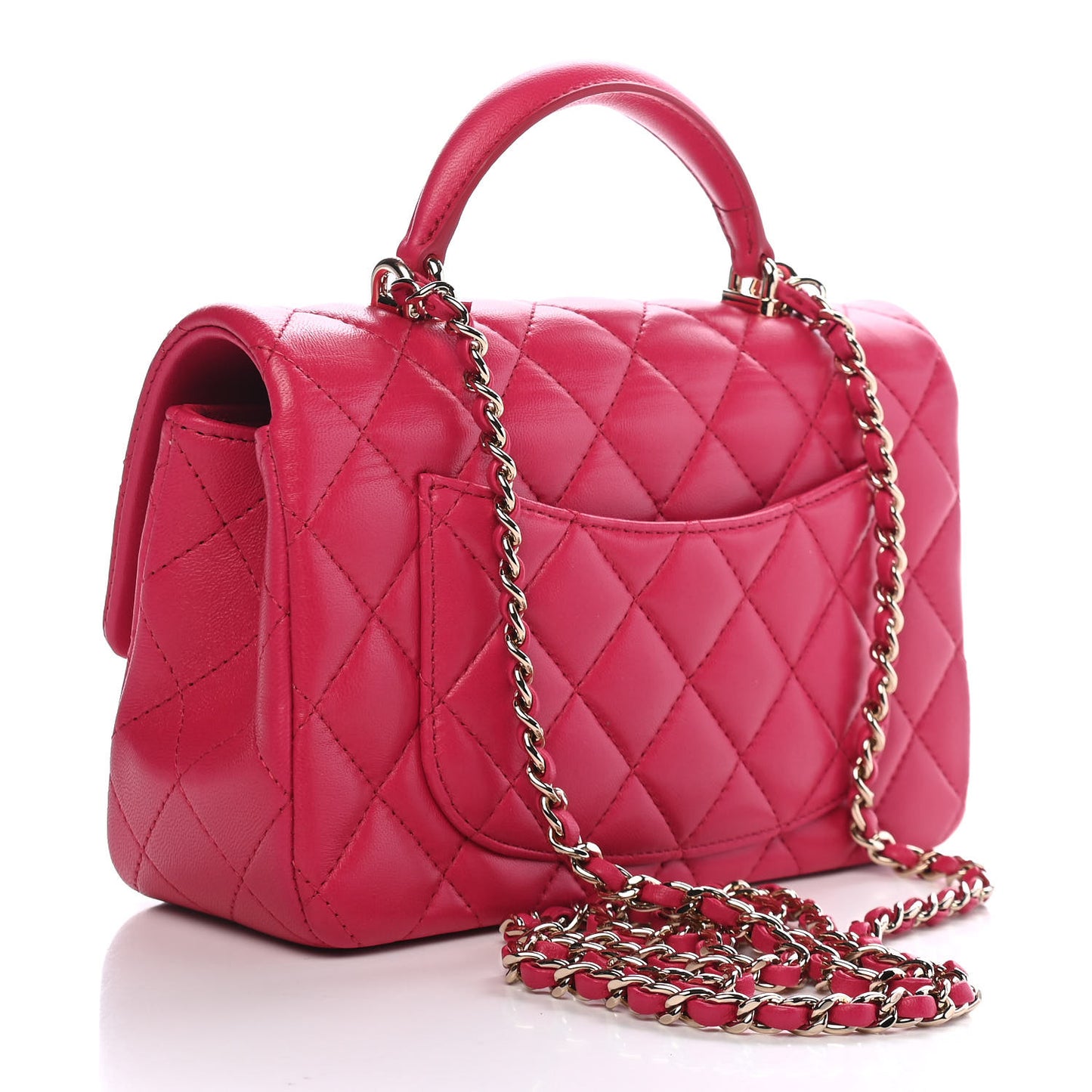 Lambskin Quilted Mini Top Handle Rectangular Flap Dark Pink