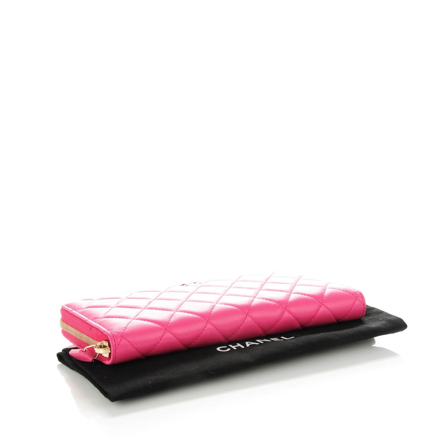 Lambskin Quilted Large Zip Around Organizer Wallet Dark Pink