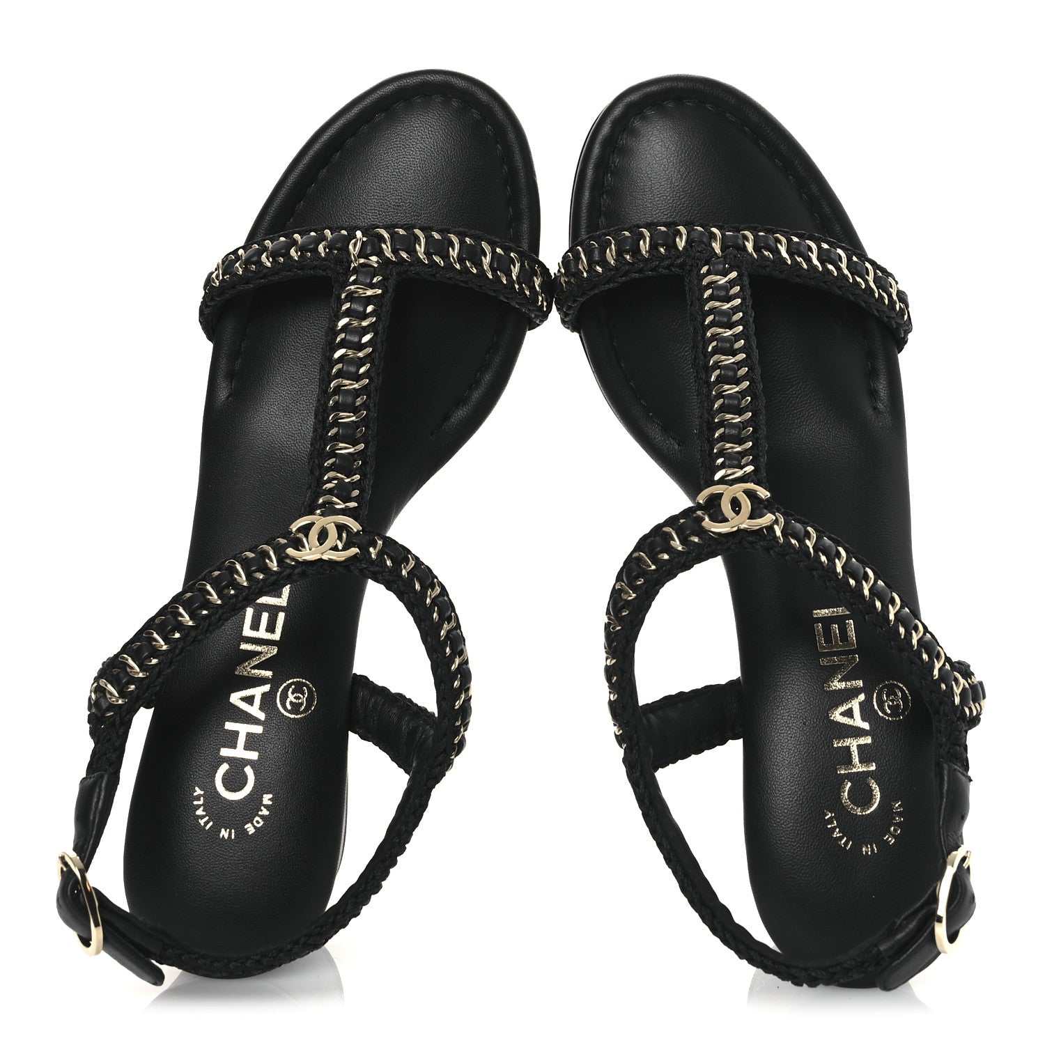Chanel Lambskin CC Chain Braided Sandals 37 Black 2 of 11