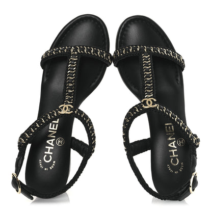 Chanel Lambskin CC Chain Braided Sandals 37 Black 2 of 11