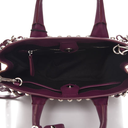 Burberry Calfskin House Check Studded Small Banner Tote Dark Plum 6 of 9