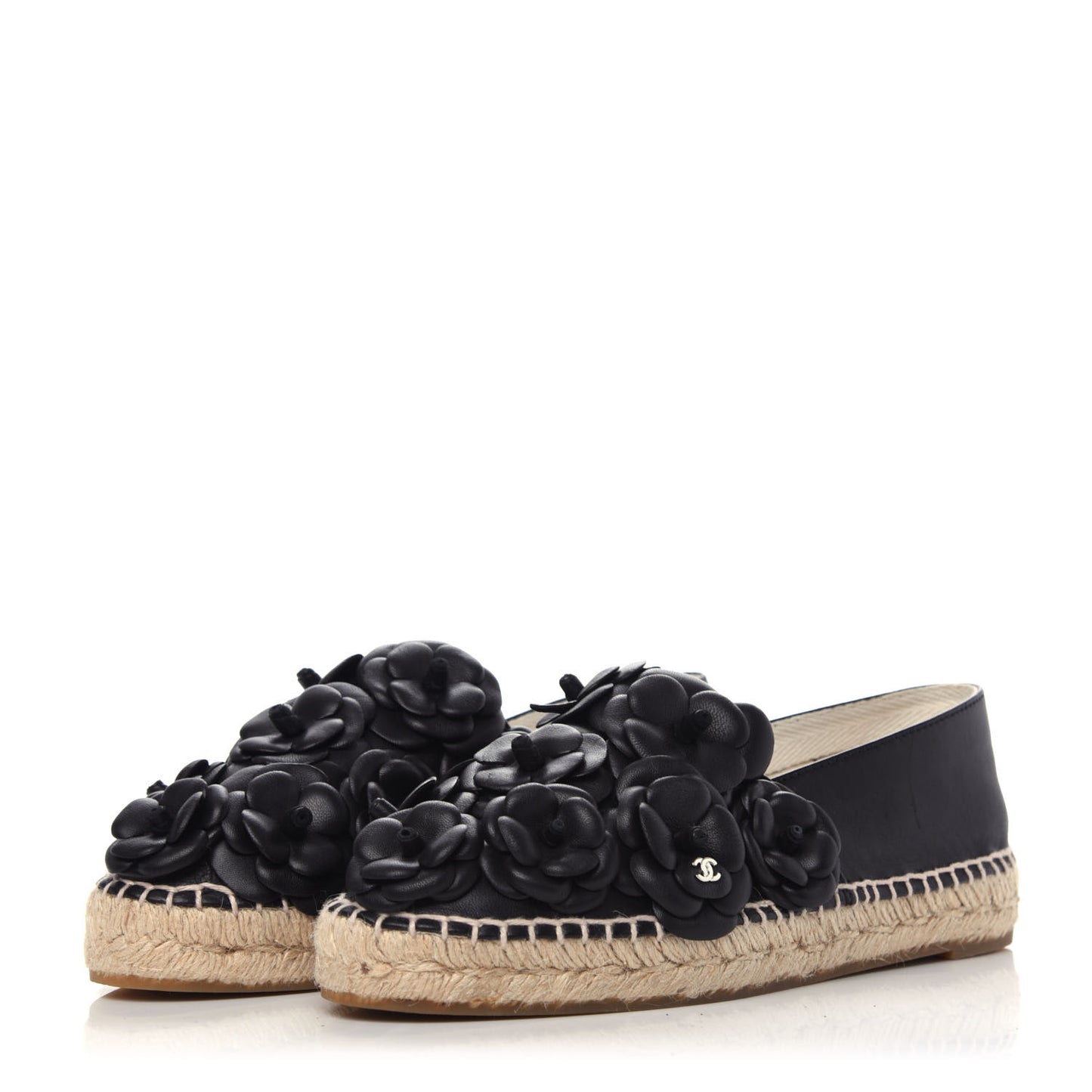Lambskin Camellia CC Espadrilles 37 Black