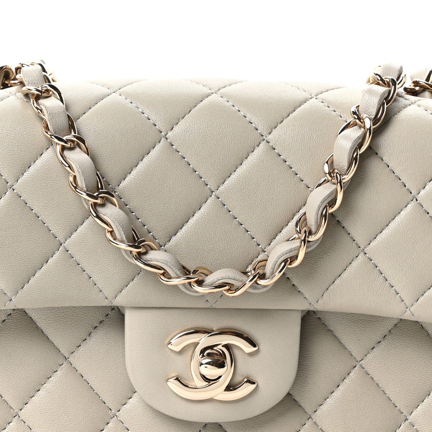 Lambskin Quilted Mini Rectangular Flap Grey