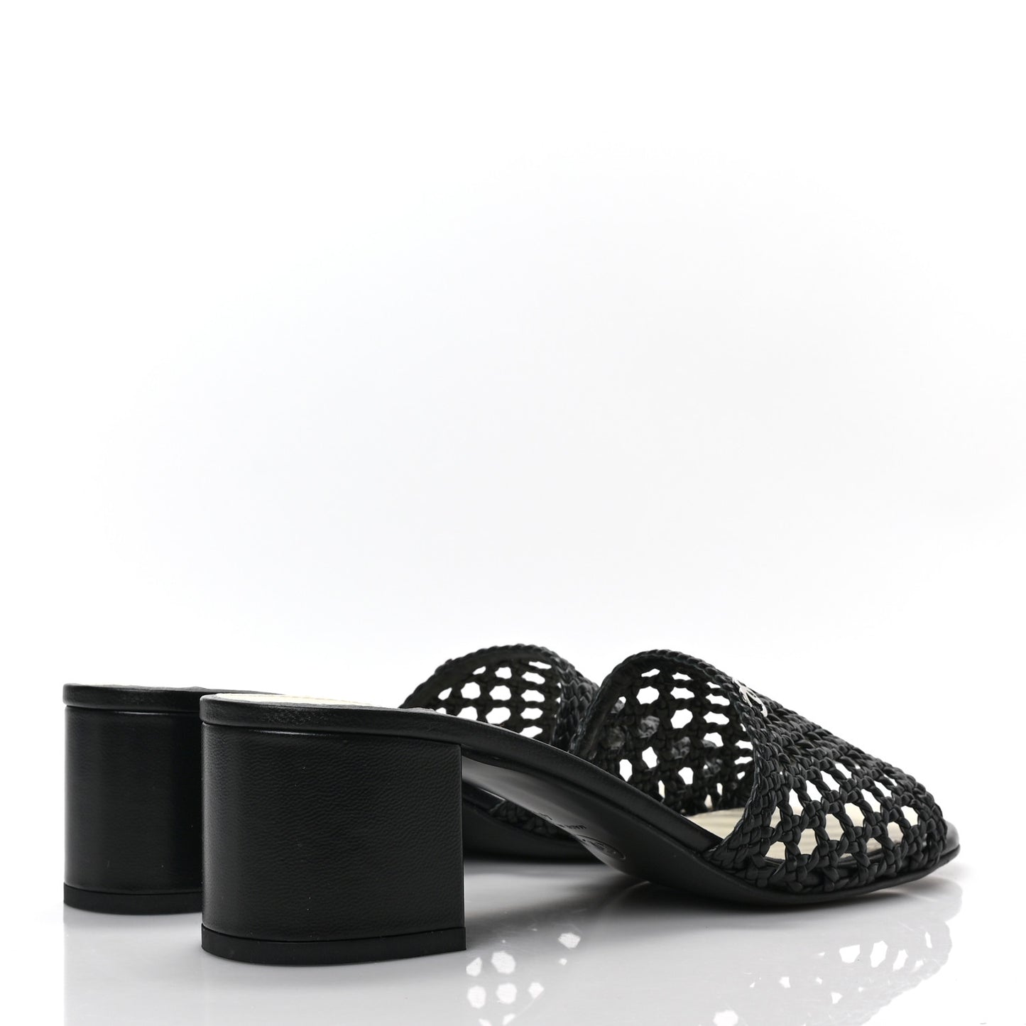 Shiny Braided Goatskin Mule Sandals 40 Black