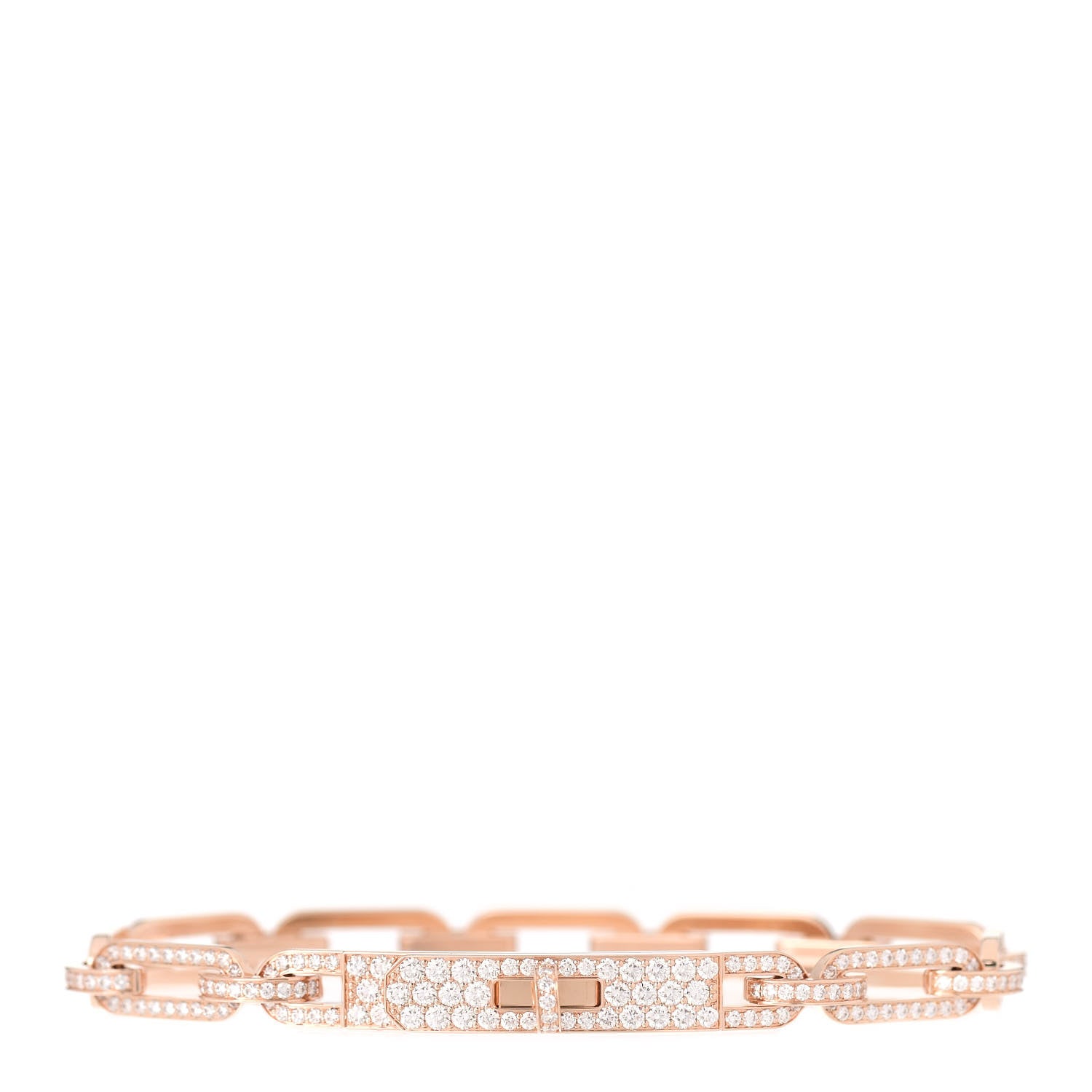 Hermes 18K Rose Gold Diamond Full Pave PM Kelly Chaine Bracelet ST 1 of 5
