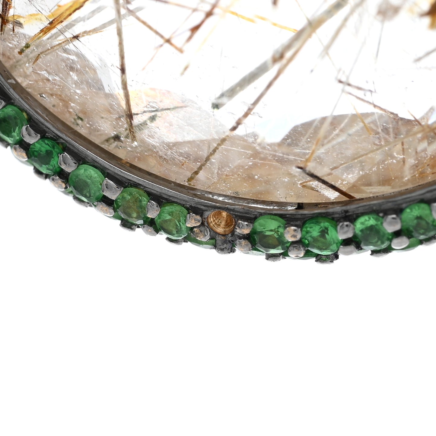 18K Yellow Gold Rutilated Quartz Green Tourmaline Tsavorite Drop Earrings
