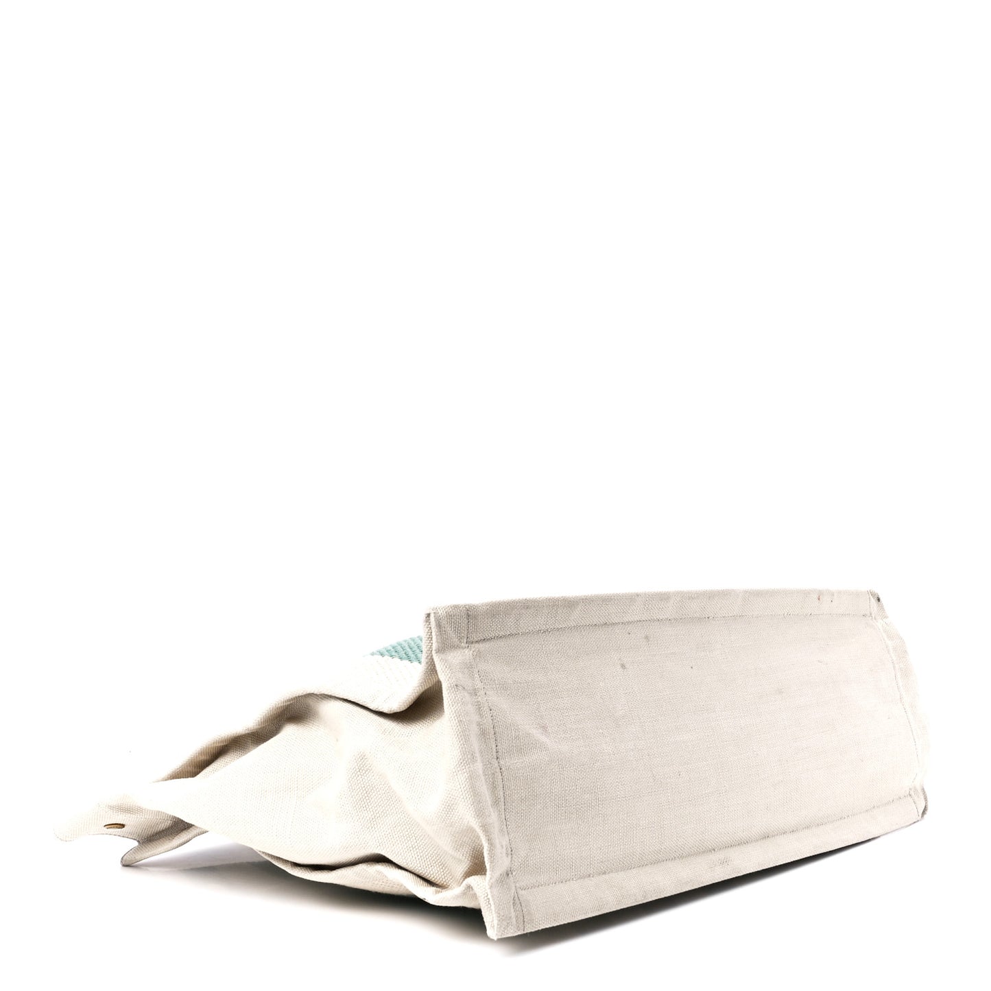 Cotton Linen Calfskin Striped Rive Gauche Tote Water Green