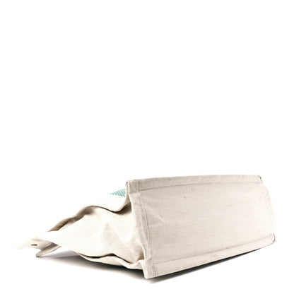 Saint Laurent Cotton Linen Calfskin Striped Rive Gauche Tote Water Green 4 of 11