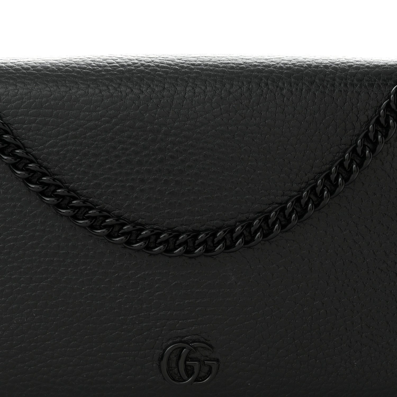 Gucci Dollar Calfskin Enamel Monochrome Mini GG Marmont Chain Wallet Black 7 of 11